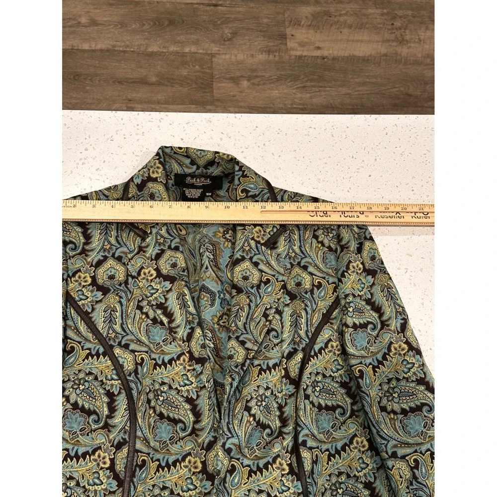 Peck & Peck Woman Paisley Tapestry Blazer Blue Teal Gold Plus Size 16W Jacket